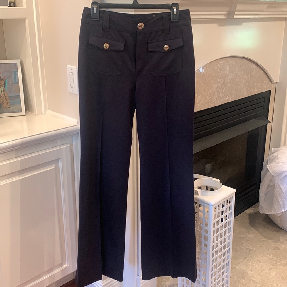 Rebecca Taylor Gold Button Pocket Detail High Rise Black Pant 4